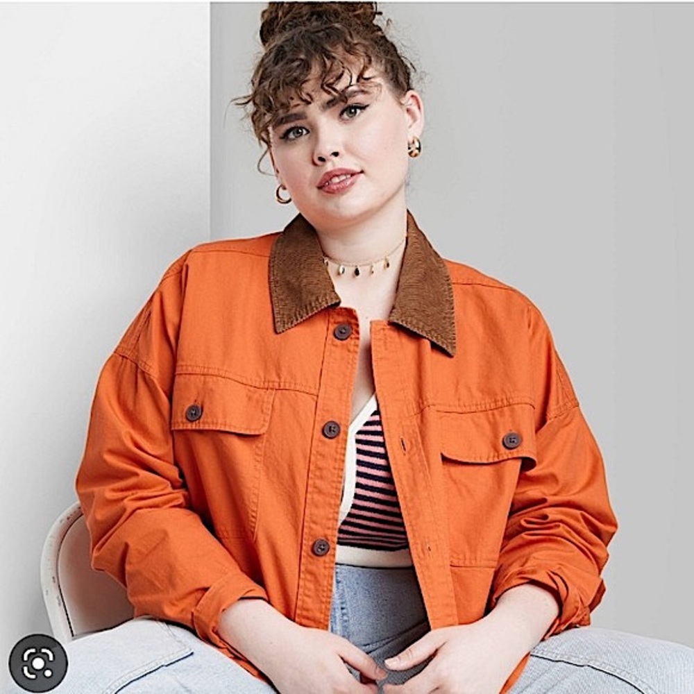 Wild Fable Women's Rust Cropped Canvas Long Sleeve Surplus Shacket Size Large - Picture 2 of 11